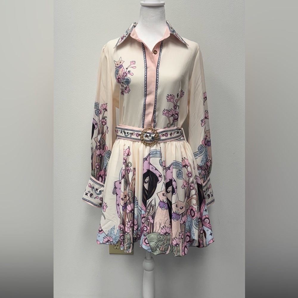 Pink and White Patterned Dress